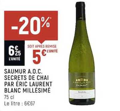 saumur a.o.c. secrets de chai par éric laurent blanc millésimé