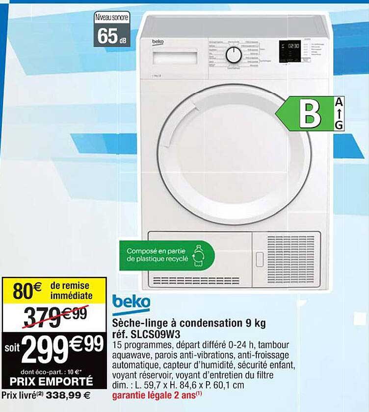 sèche-linge à condensation 9 kg beko