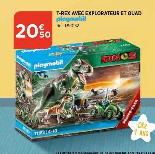 t-rex avec explorateur et quad playmobil