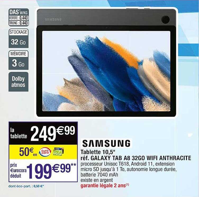 tablette 10,5" samsung galaxy tab a8 32go wifi anthracite