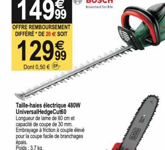 taille-haies électrique 480w universal hedge cut60 bosch