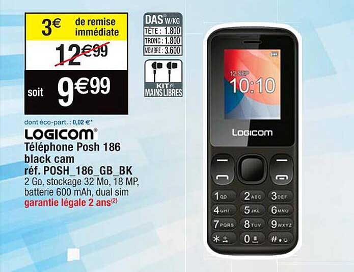 téléphone posh 186 black cam logicom