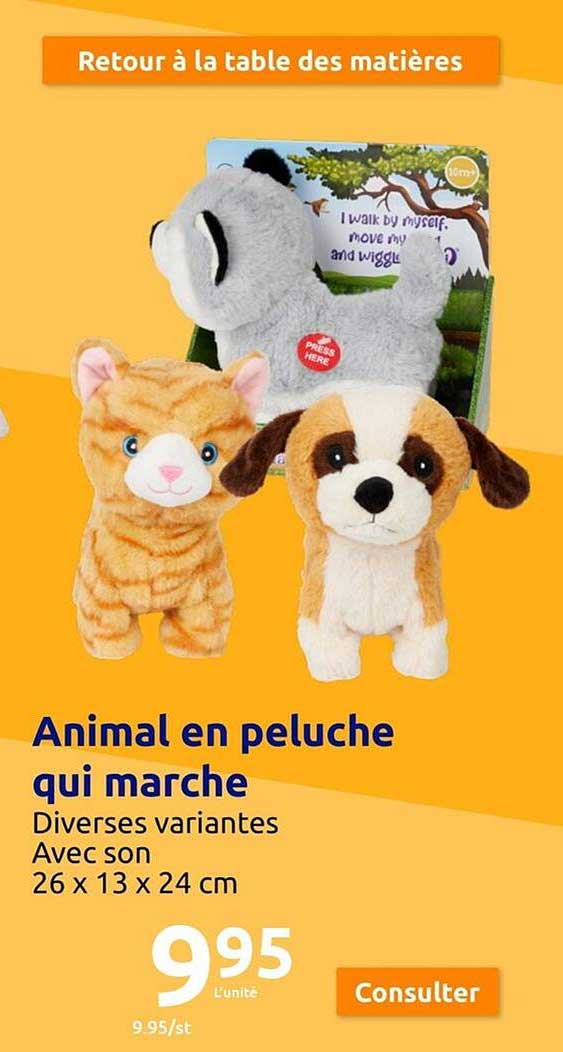 animal en peluche qui marche