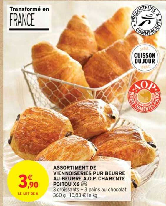 assortiment de viennoiseries pur beurre au beurre a.o.p. charente poitou x6
