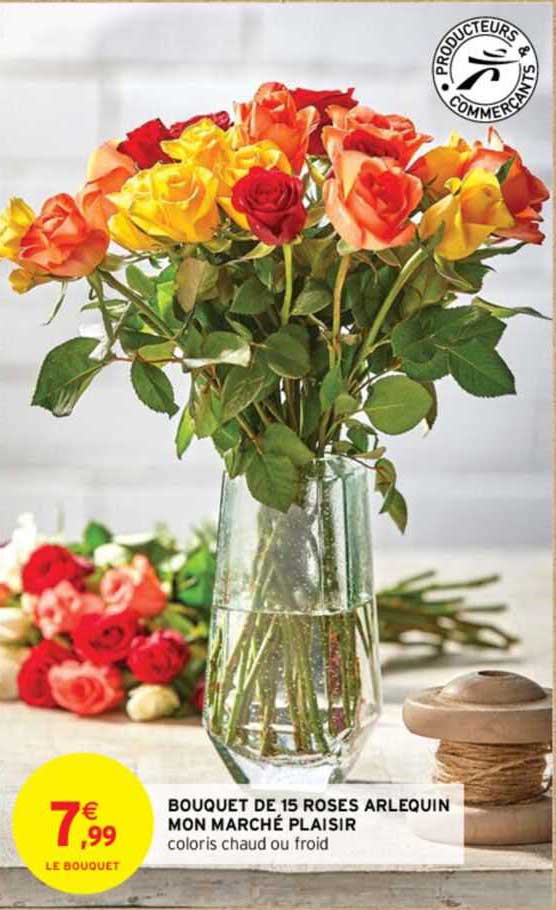 bouquet de 15 roses arlequin mon marché plaisir