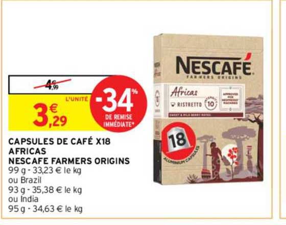 capsules de café x 18 africas nescafé farmers origins