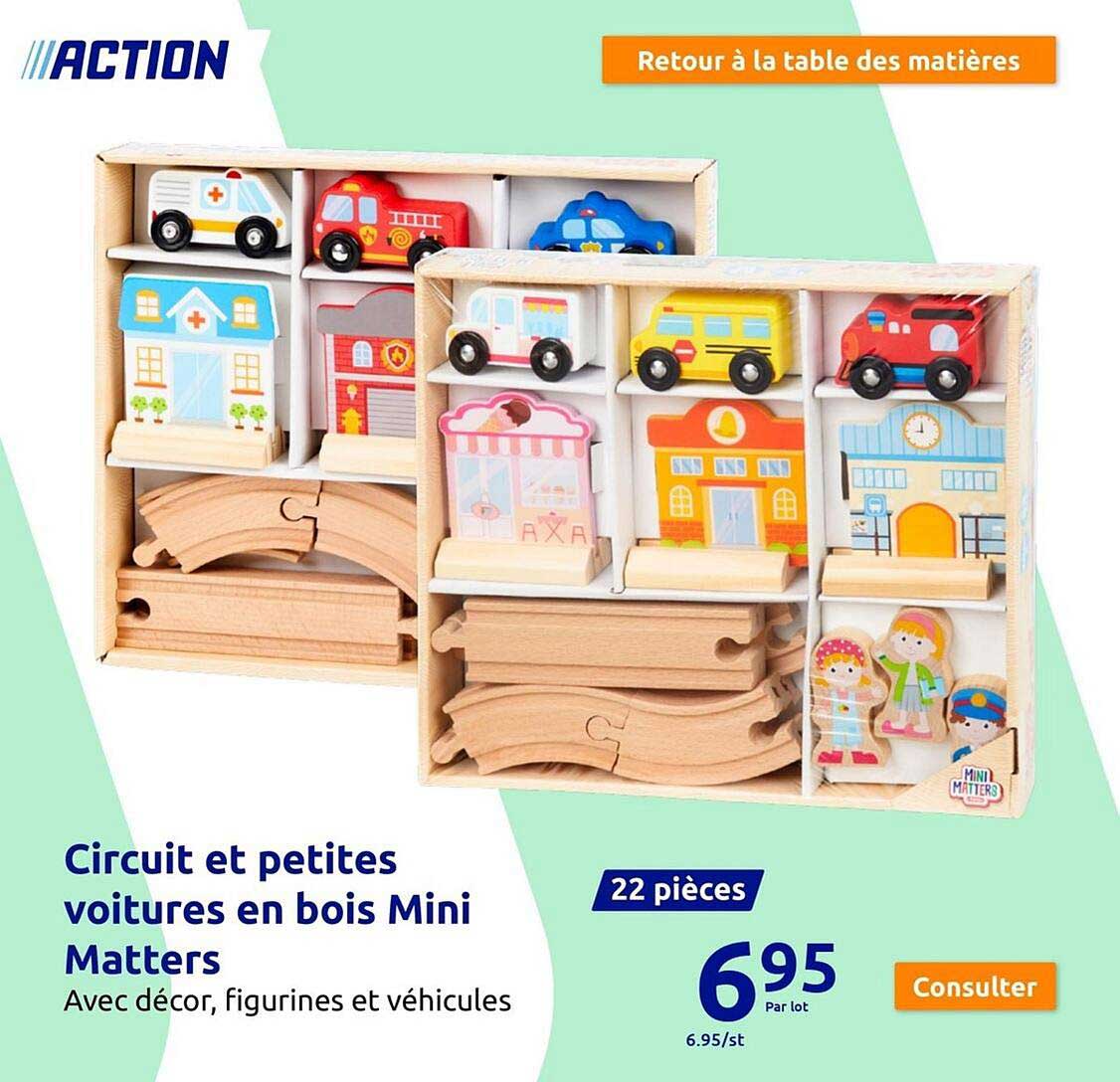 circuit et petites voitures en bois mini matters