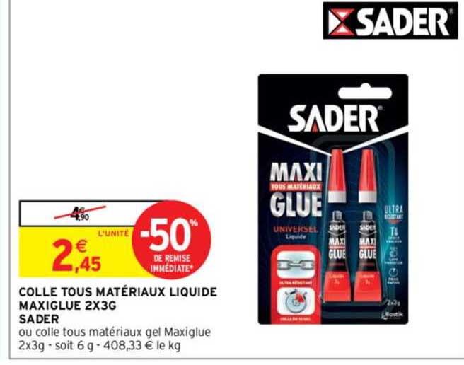 colle tous matériaux liquide maxiglue 2 x 3g sader