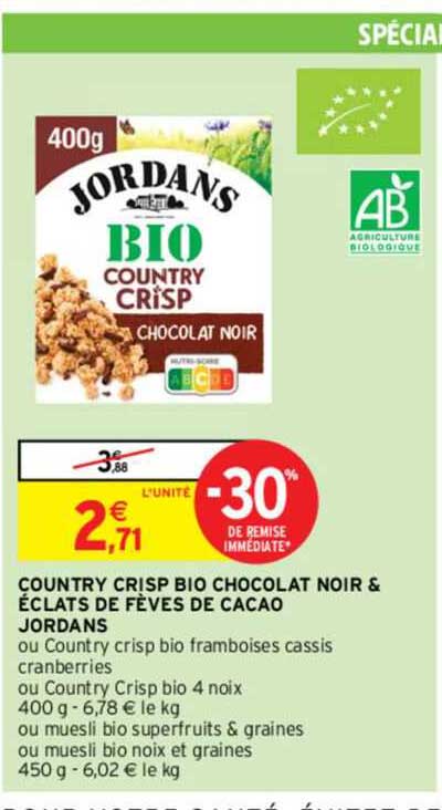 Country Crisp Bio Chocolat Noir & éclats De Fèves De Cacao Jordans