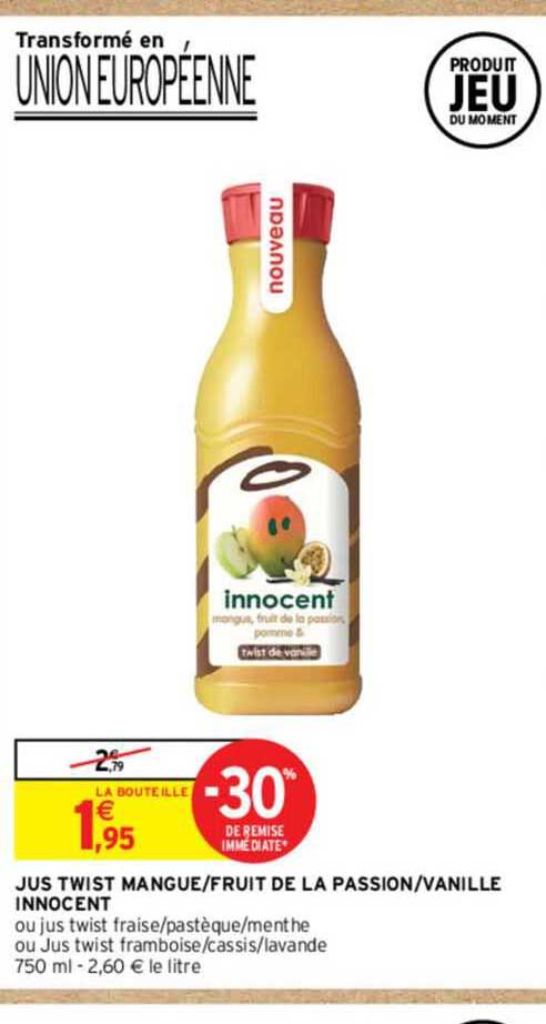 jus twist mangue/fruit de la passion/vanille innocent