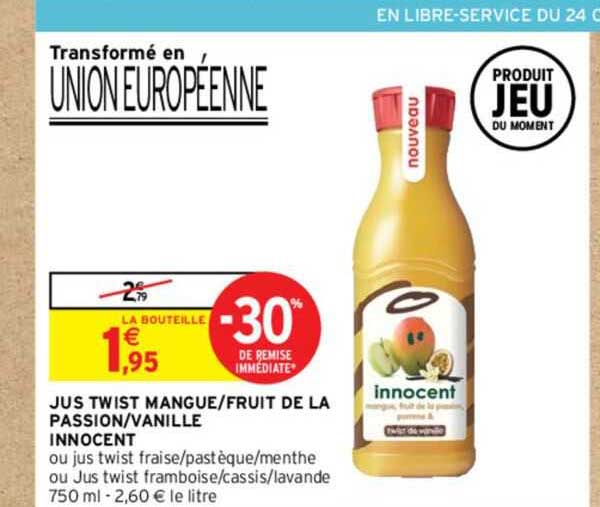 jus twist mangue/fruit de la passion/vanille innocent