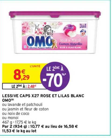 Lessive Caps X 27 Rose Et Lilas Blanc Omo