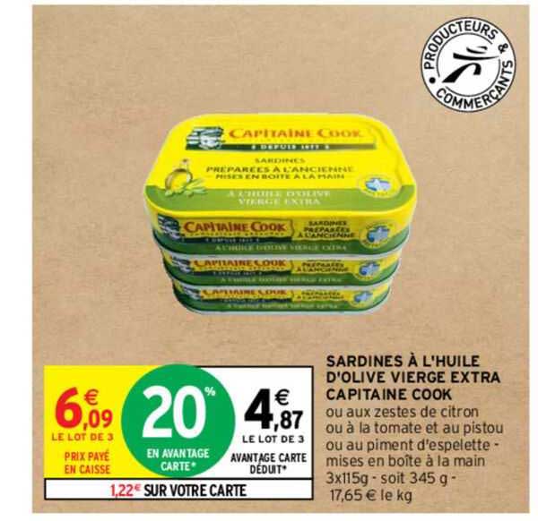sardines à l'huile d'olive vierge extra capitaine cook