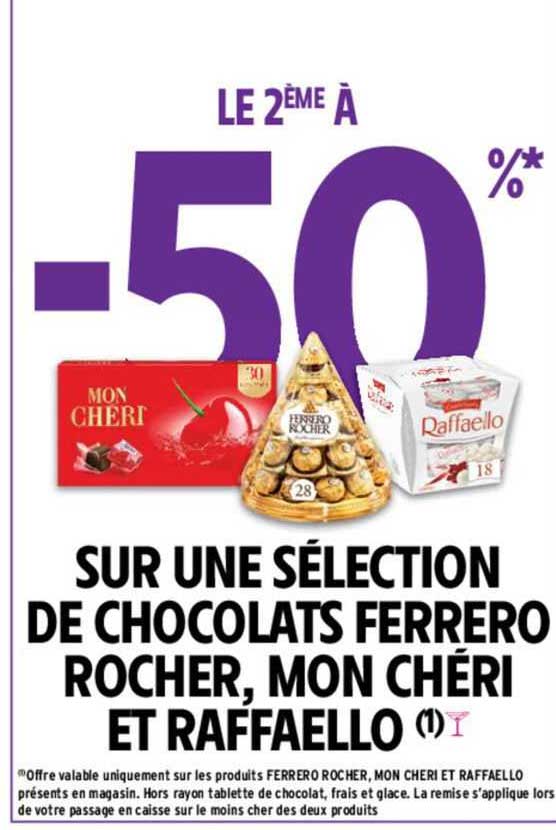 sélection de chocolats ferrero rocher, mon chéri et raffaello