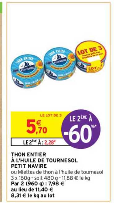 Thon Entier à L'huile De Tournesol Petit Navire