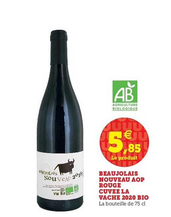 beaujolais nouveau aop rouge cuvée la vâche 2020 bio