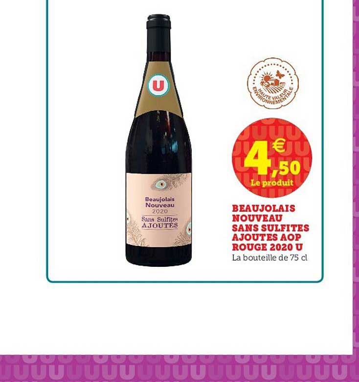 beaujolais nouveau sans sulfites ajoutés aop rouge 2020 u
