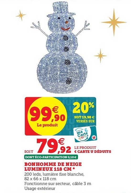 bonhomme de neige lumineux 118 cm