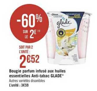 bougie parfum infusé aux huiles essentielles anti-tabac glade