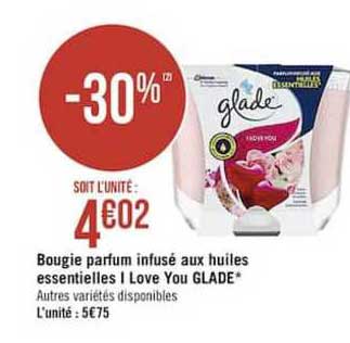 bougie parfum infusé aux huiles essentielles i love you glade