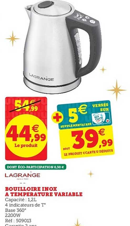 bouilloire inox à température variable lagrange
