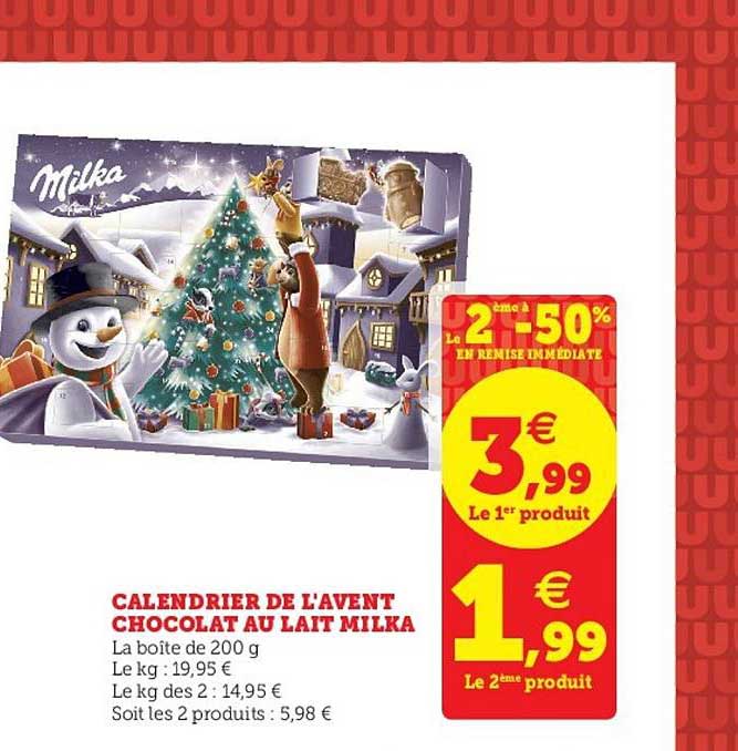 calendrier de l'avent chocolat au lait milka