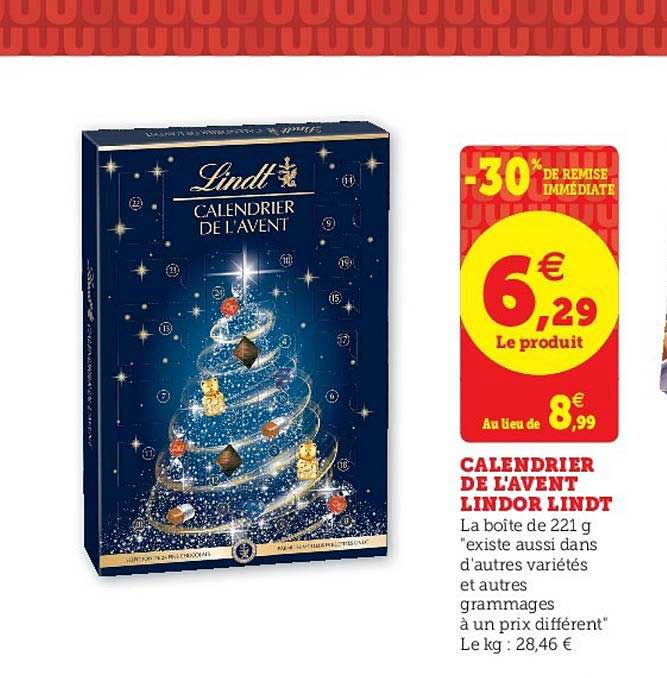 calendrier de l'avent lindor lindt