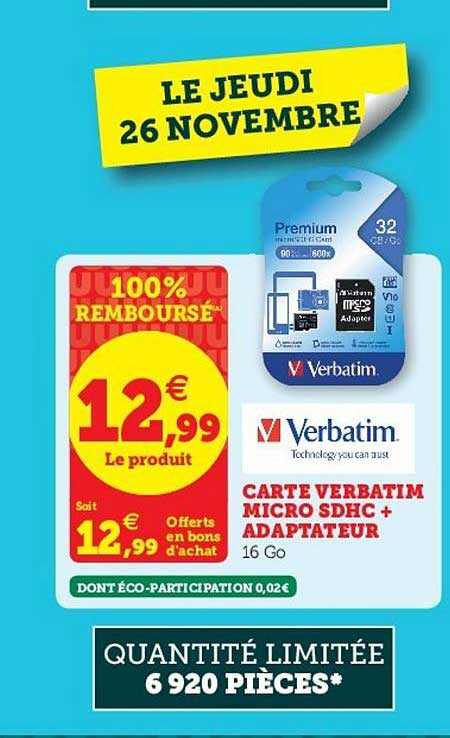 carte verbatim micro sdhc + adaptateur