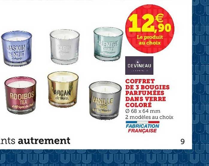 coffret de 3 bougies parfumées dans verre coloré devineau