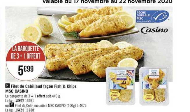 filet de cabillaud façon fish & chips msc casino