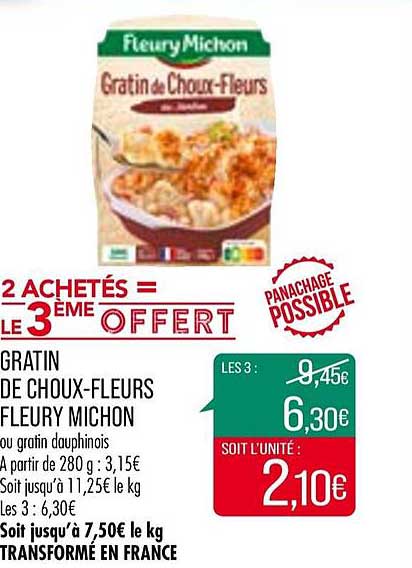 gratin de choux fleurs fleury michon 2 achetés = le 3ème offert