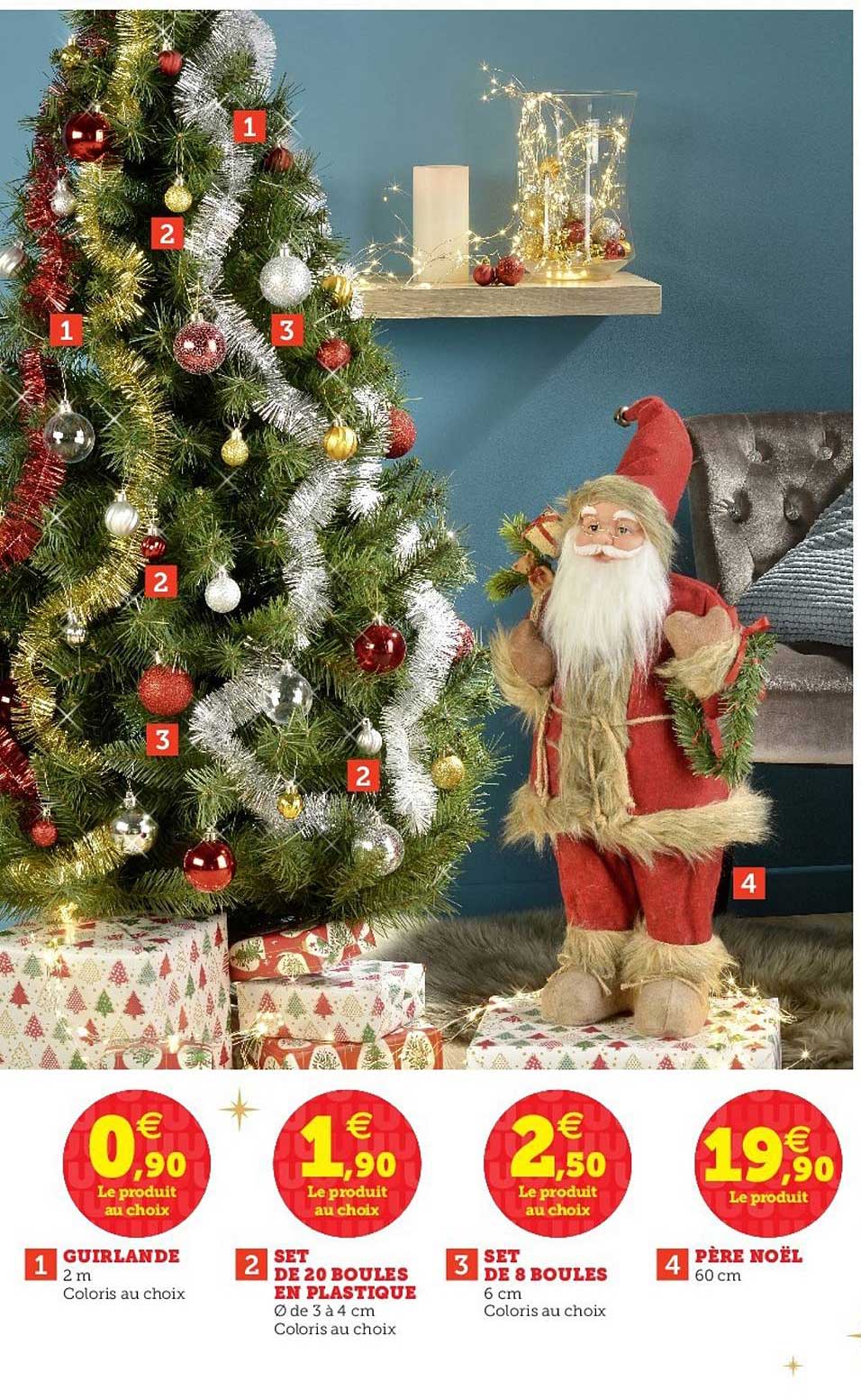 guirlande, set de 20 boules en plastique, père noël