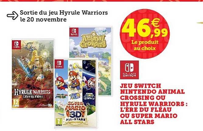 jeu switch nintendo animal crossing ou hyrule warriors : l'ère du fléau ou super mario all stars