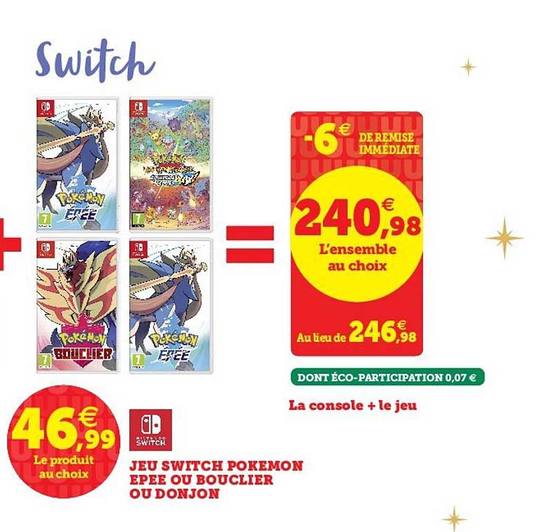 jeu switch pokemon épée ou bouclier ou donjon