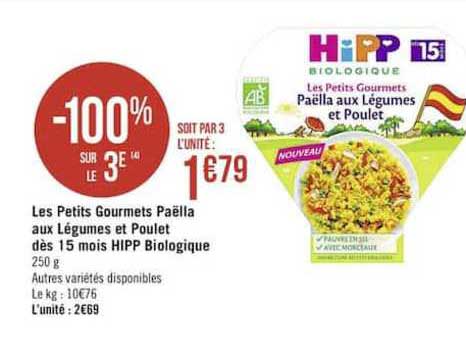Les Petits Gourmets Paëlla Aux Légumes Et Poulet Dès 15 Mois Hipp Biologique