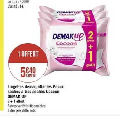 lingettes démaquillantes peaux sèches à très sèches cocoon demak up