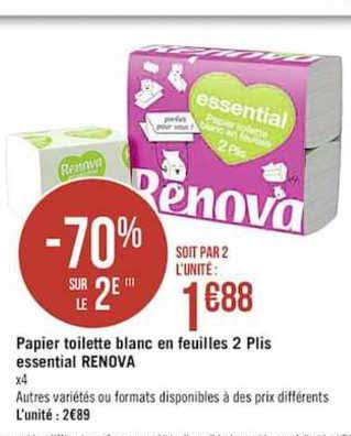 papier toilette blanc en feuilles 2 plis essential renova