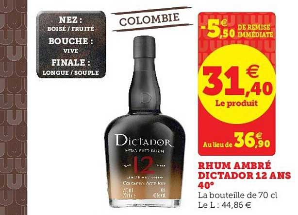 rhum ambré dictador 12 ans 40°