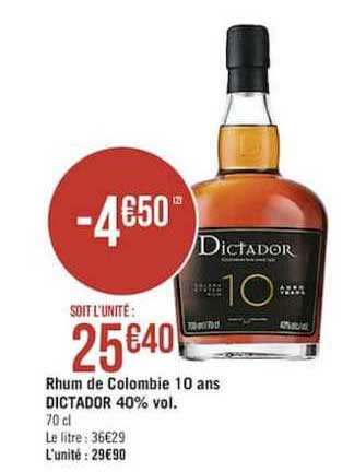 rhum de colombie 10 ans dictador 40% vol.