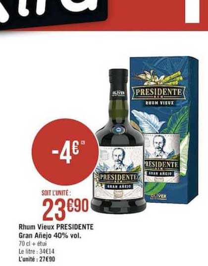 rhum vieux présidente gran anejo 40% vol.