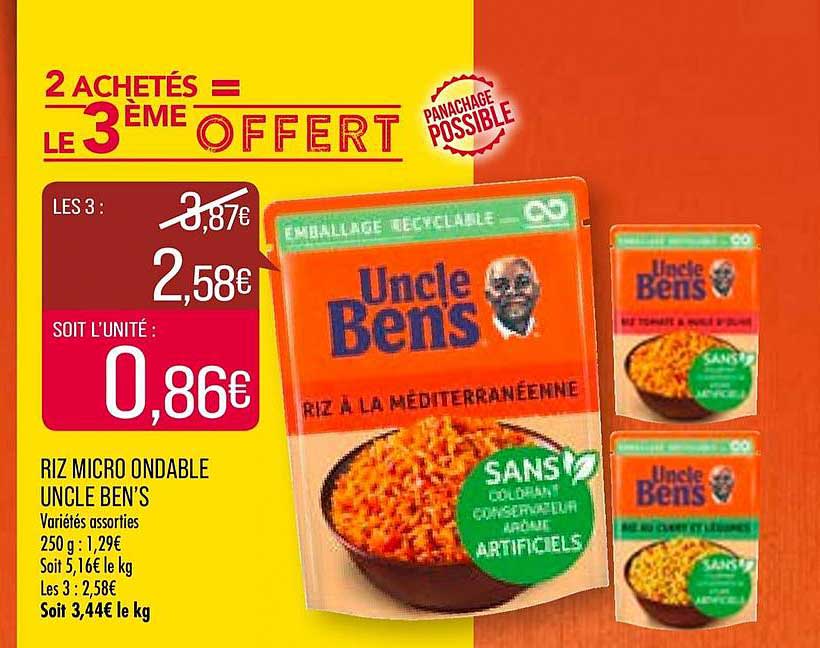 riz micro ondable uncle ben's 2 achetés = le 3ème offert