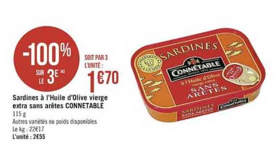 Sardines à L'huile D'olive Vierge Extra Sans Arêtes Connetable