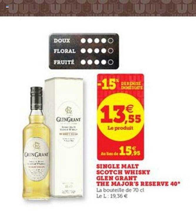 single malt scotch whisky glen grant the major's reserve 40° -15% de remise immédiate