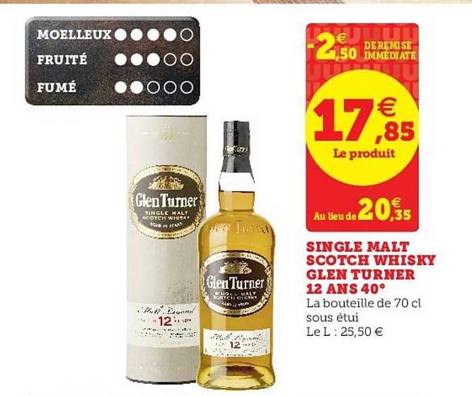 single malt scotch whisky glen turner 12 ans 40°