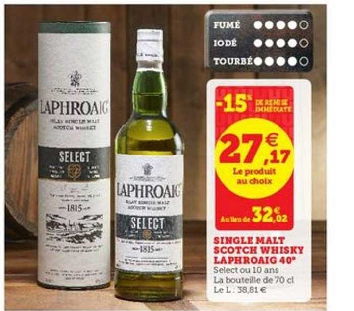 single malt scotch whisky laphroaig 40° -15% de remise immédiate