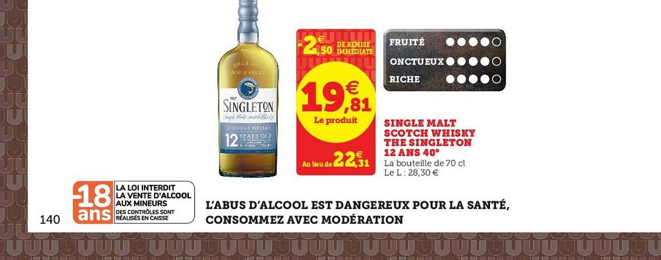 single malt scotch whisky the singleton 12 ans 40°