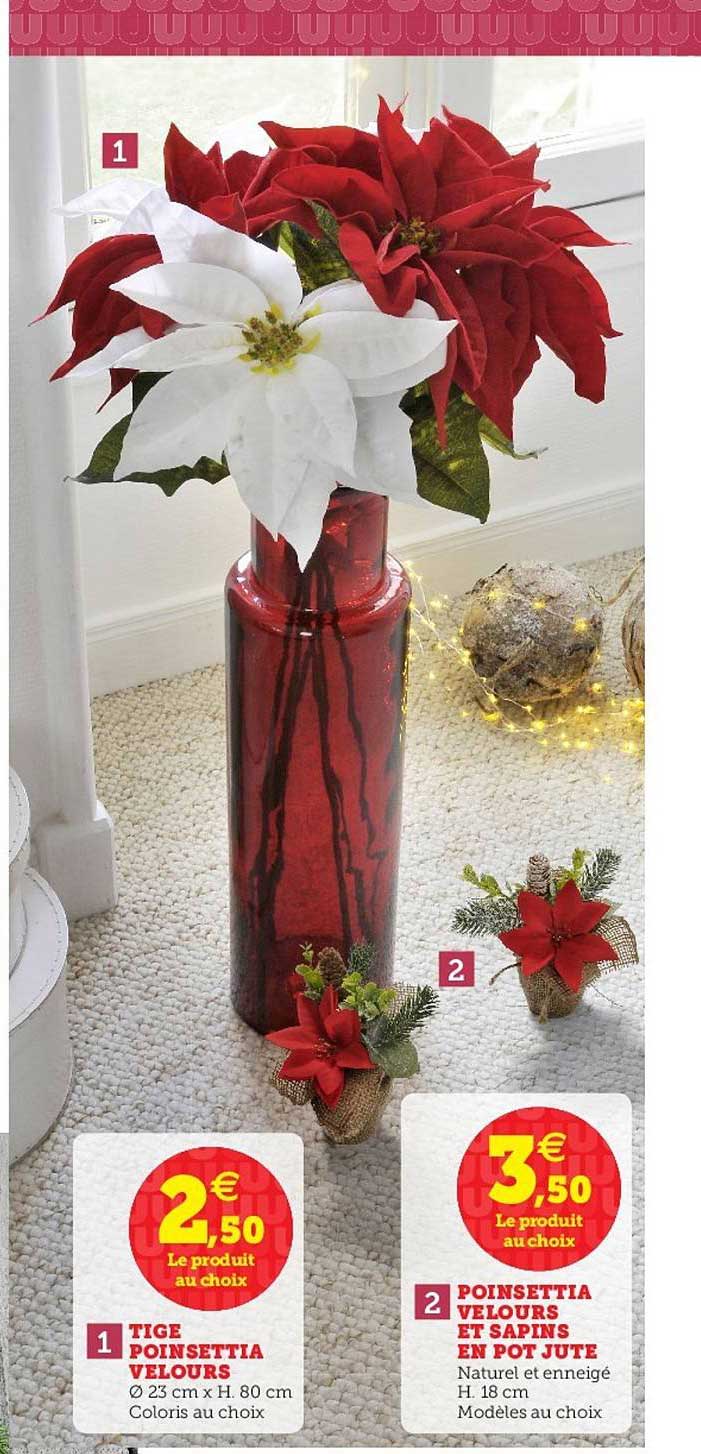 tige poinsettia velours, poinsettia velours et sapin