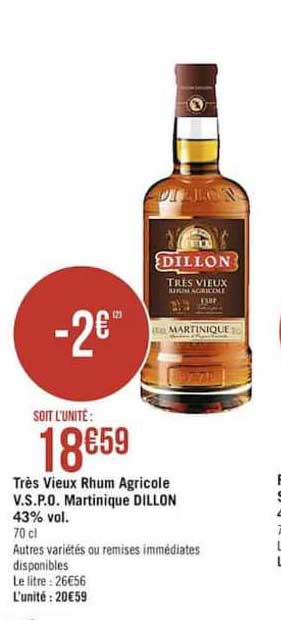 très vieux rhum agricole v.s.p.o. martinique dillon 43% vol.