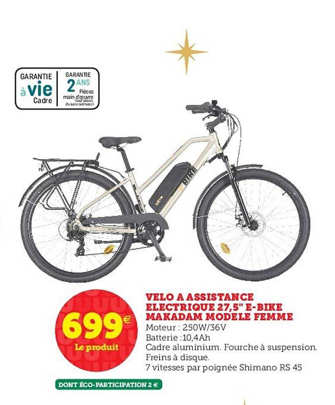 vélo à assistance électrique 27,5" e-bike makadam modèle femme