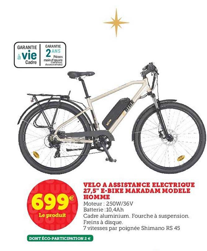 velo à assistance électrique 27,5" e bike makadam modèle homme